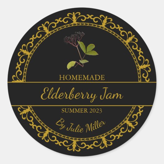 Goud Zelfgemaakte Elderberry Jam Label (Voorkant)