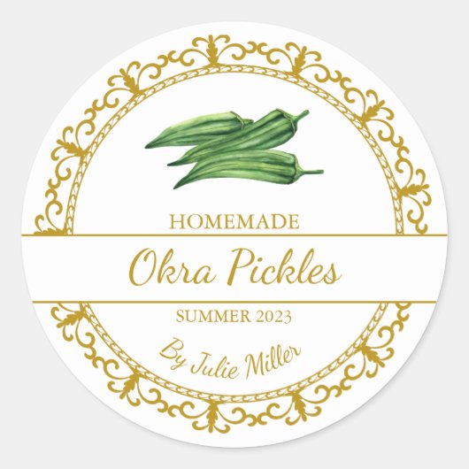  goud zelfgemaakte okra augurken label (Voorkant)