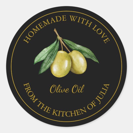 Goud Zelfgemaakte Olijfolie Label | Zwart (Voorkant)