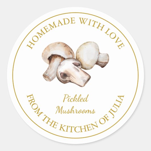Goud Zelfgemaakte Paddenstoelen Pickle Label | Wit (Voorkant)