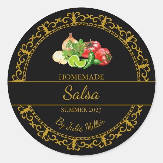 Goud Zelfgemaakte Salsa Label | Zwart (Voorkant)
