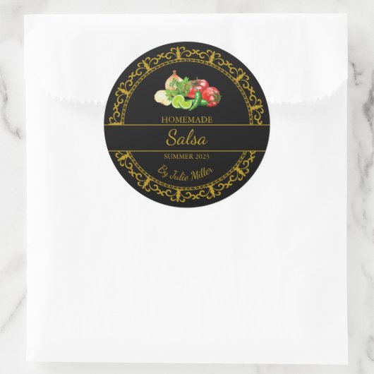Goud Zelfgemaakte Salsa Label | Zwart (Tas)