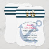 Goud zestien Nautical Stripes Sweet 16 Kaart (Voorkant / Achterkant)
