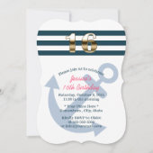 Goud zestien Nautical Stripes Sweet 16 Kaart (Voorkant)
