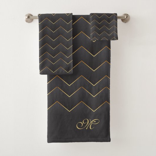 Goud Zig Zag Chevron Patroon Bad Handdoek (Insitu)
