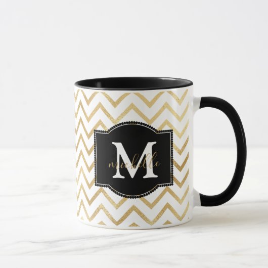 Goud Zig Zags Monogram Gepersonaliseerd Mok (Rechts)