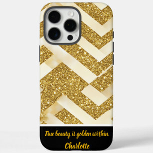 Goud zigzagpatroon gloeit helder iPhone 16 pro max hoesje