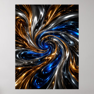 Goud Zilver Blauw Chroom Wervelende Muurkunst Post Poster