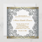 Goud Zilver Blauwgroen Tiara Quinceanera Kaart (Achterkant)