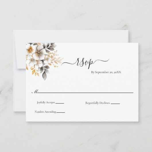 Goud Zilver Bloemen Botanische Classic Wedding RSVP Kaartje (Voorkant)