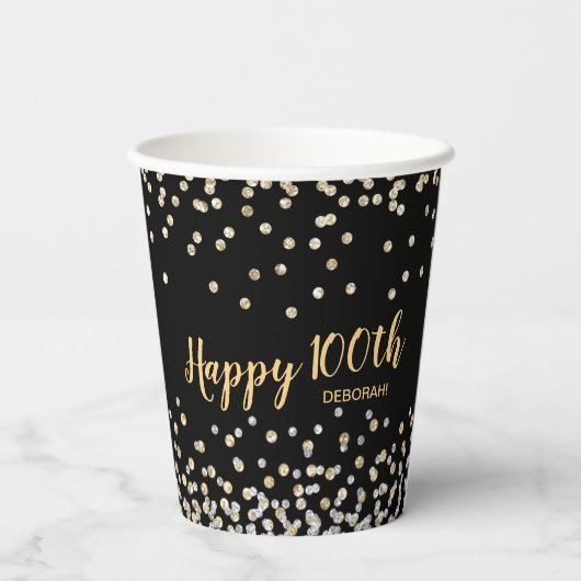 Goud Zilver Confetti 100ste Verjaardagsfeest Papieren Bekers (Achterkant)