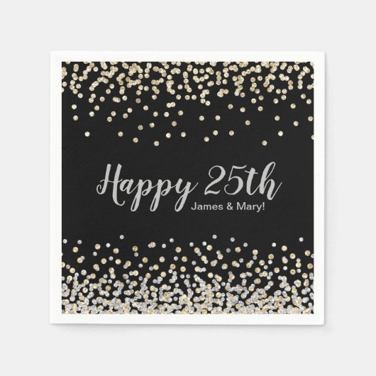 Goud Zilver Confetti Aangepaste 25e Verjaardag Fee Servet (Voorkant)