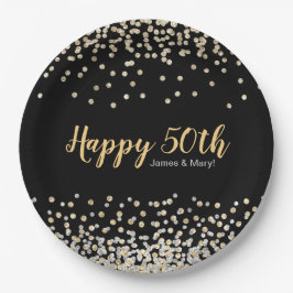 Goud Zilver Confetti Aangepaste 50e Verjaardag Fee Papieren Bordje