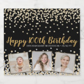 Goud Zilver Confetti Fotocollage 100ste Verjaardag Sparkling Wijnetiket (Enkel label)