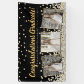 Goud Zilver Confetti Fotocollage Afstuderen Spandoek (Verticaal)