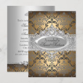  goud & zilver Damask Sweet 16 Invite Kaart (Voorkant / Achterkant)