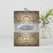  goud & zilver Damask Sweet 16 Invite Kaart (Staand voorkant)