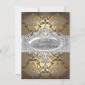  goud & zilver Damask Sweet 16 Invite Kaart (Voorkant)
