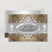  Goud & Zilver Damask Sweet 16 RSVP (Voorkant / Achterkant)