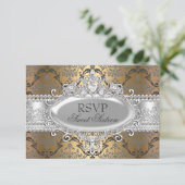  Goud & Zilver Damask Sweet 16 RSVP Kaartje (Staand voorkant)