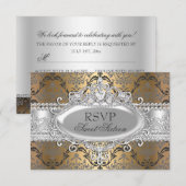  Goud & Zilver Damask Sweet 16 RSVP Kaartje (Voorkant / Achterkant)