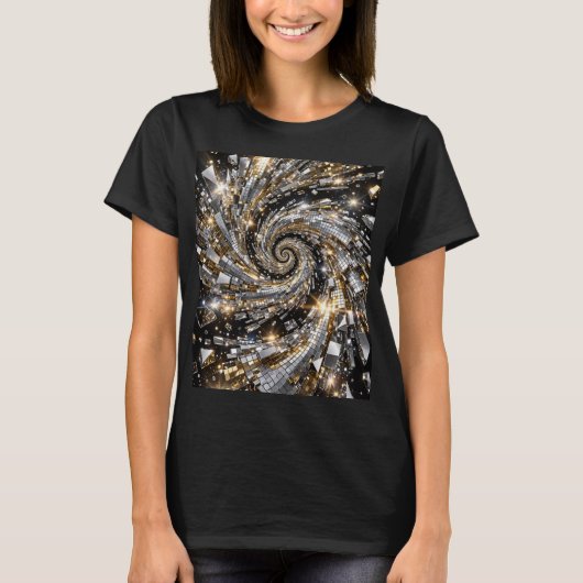 Goud & Zilver Disco Spiraal Vortex T-shirt (Voorkant)