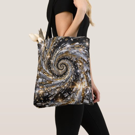 Goud & Zilver Disco Spiraal Vortex Tote Bag (Dichtbij)