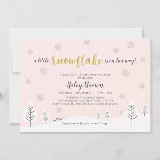 Goud, zilver en roze Baby shower van de winter Kaart (Voorkant)