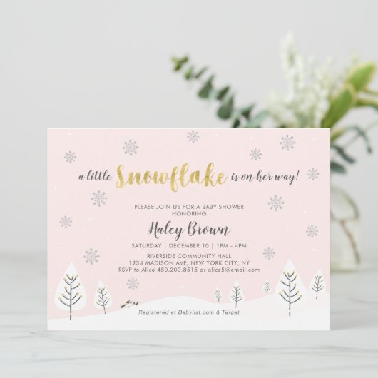 Goud, zilver en roze Baby shower van de winter Kaart (Staand voorkant)