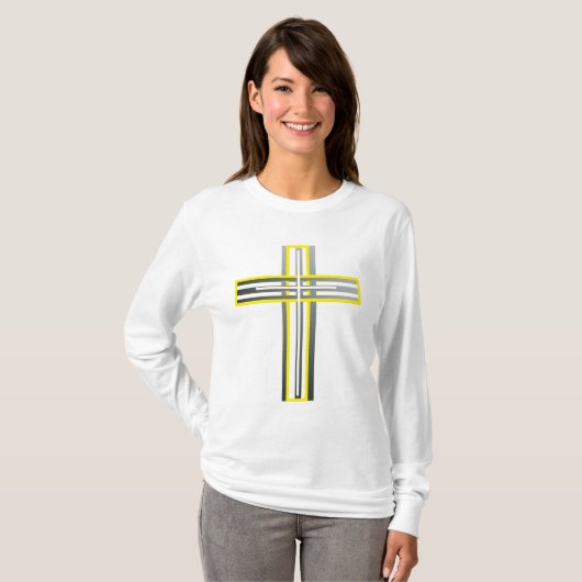 Goud, zilver en wit gelaagd kruis t-shirt (Voorkant volledig)