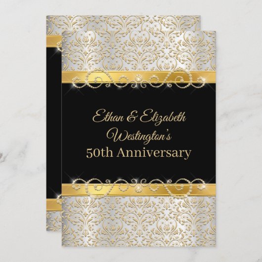 Goud Zilver en Zwarte Diamant 50ste Verjaardag Kaart (Voorkant / Achterkant)