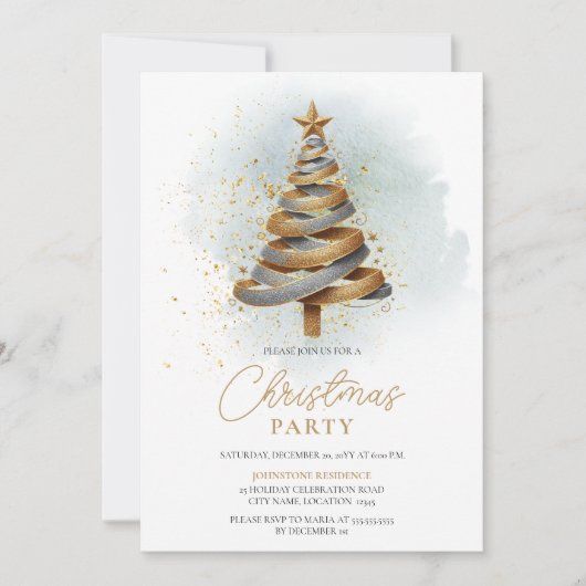 Goud Zilver Faux Glitter Tree Kerstfeest Kaart (Voorkant)