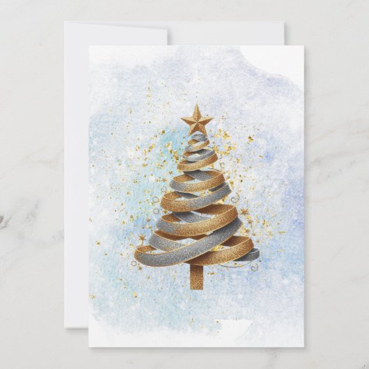 Goud Zilver Faux Glitter Tree Kerstfeest Kaart (Achterkant)