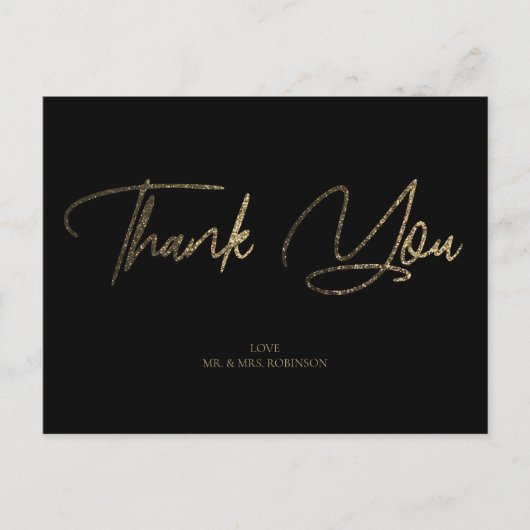 Goud & Zilver Glitter Chic Zwart Bedankt Custom Briefkaart (Voorkant)