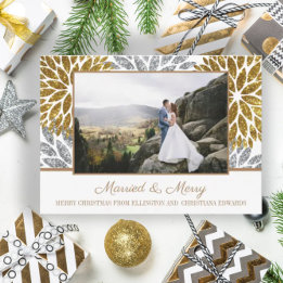 Goud Zilver Glitter Foto Pasgetrouwd Getrouwd Gelu Feestdagenkaart
