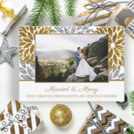 Goud Zilver Glitter Foto Pasgetrouwd Getrouwd Gelu Feestdagenkaart