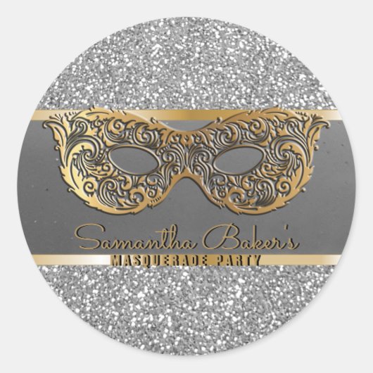 Goud Zilver Glitter Masquerade Party Verjaardag Ronde Sticker (Voorkant)