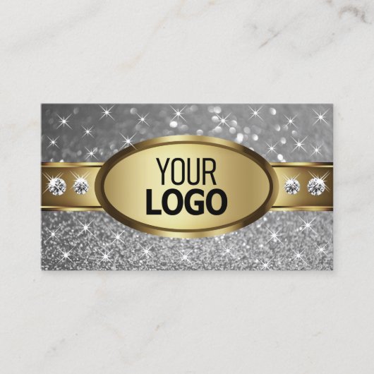 Goud Zilver Glitter Sparkle Stars Juwelen toevoege Visitekaartje (Voorkant)