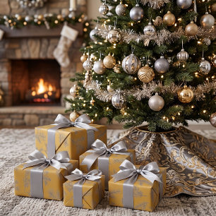 Goud Zilver Grijs Botanisch Chic Kerstmis Cadeaupapier