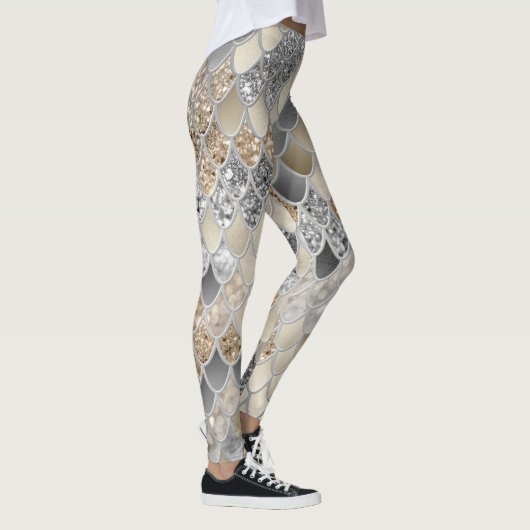 Goud Zilver Grijs Zeemeermin Schalen Glam #1 Leggings (Rechts)