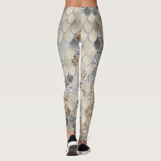 Goud Zilver Grijs Zeemeermin Schalen Glam #1 Leggings (Achterkant)