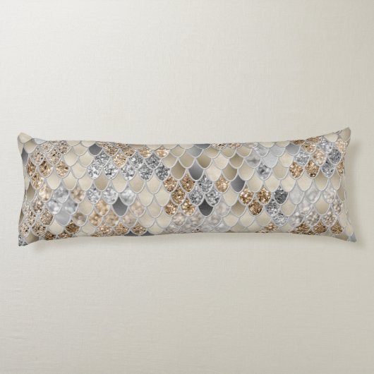Goud Zilver Grijs Zeemeermin Schalen Glam #1 Lichaamskussen (Achterkant)