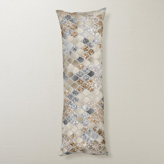 Goud Zilver Grijs Zeemeermin Schalen Glam #1 Lichaamskussen (Achterkant (Verticaal))