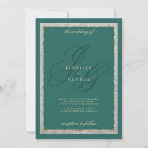 Goud zilver jade groene monogram initals bruiloft kaart