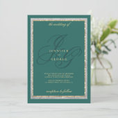 Goud zilver jade groene monogram initals bruiloft kaart (Staand voorkant)