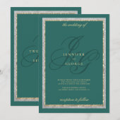 Goud zilver jade groene monogram initals bruiloft kaart (Voorkant / Achterkant)