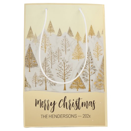 Goud Zilver Kerstmis dennen Bomen Gift Bag Medium Cadeauzakje (Voorkant)