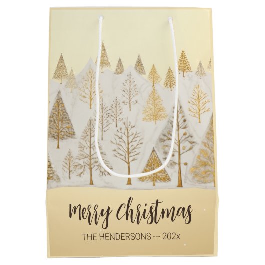 Goud Zilver Kerstmis dennen Bomen Gift Bag Medium Cadeauzakje (Achterkant)
