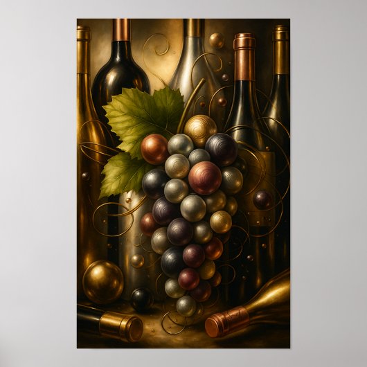 Goud Zilver Koper Druiven & Wijn Grafische Kunst Poster (Voorkant)