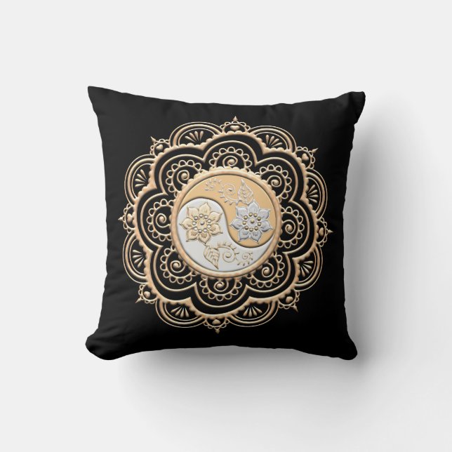 Goud & Zilver Mandala Kussen (Voorkant)
